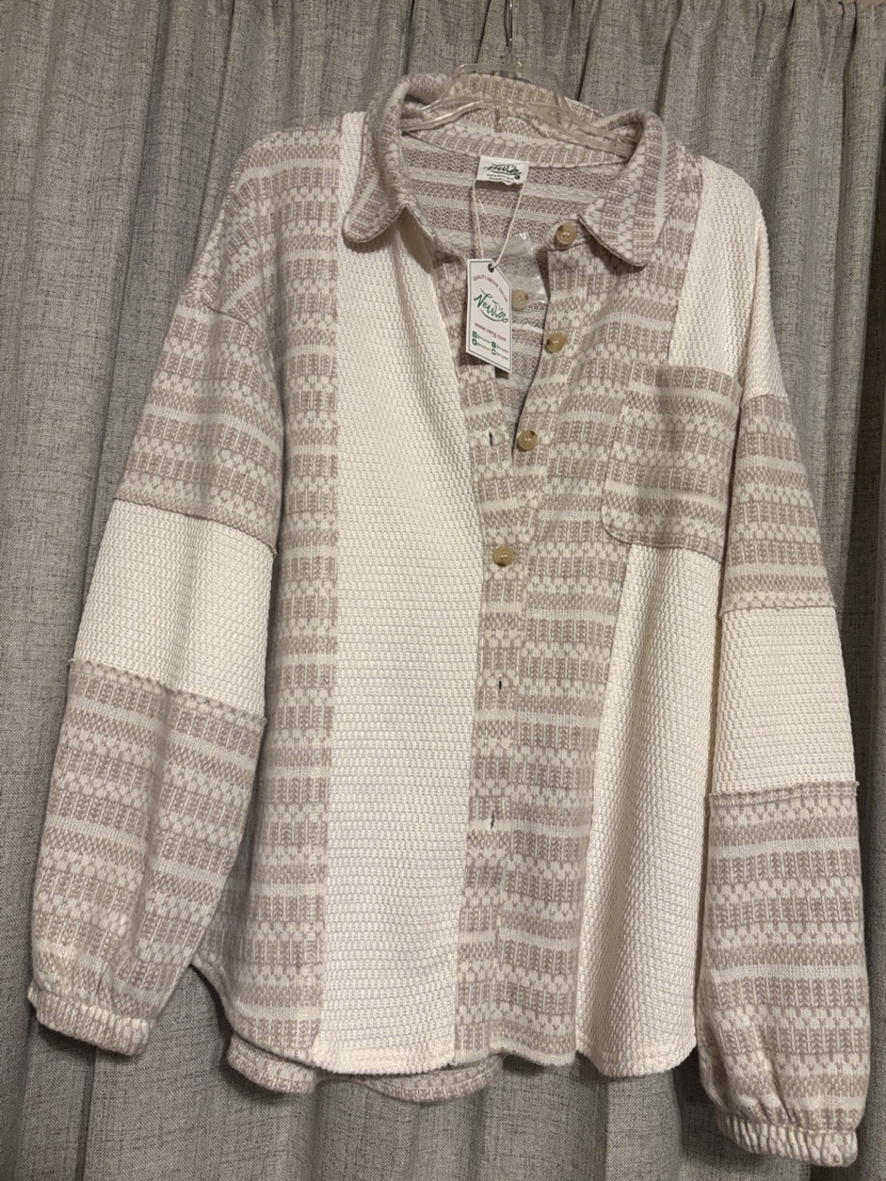 Very J Cream & Taupe Button-Front Knit Sweater